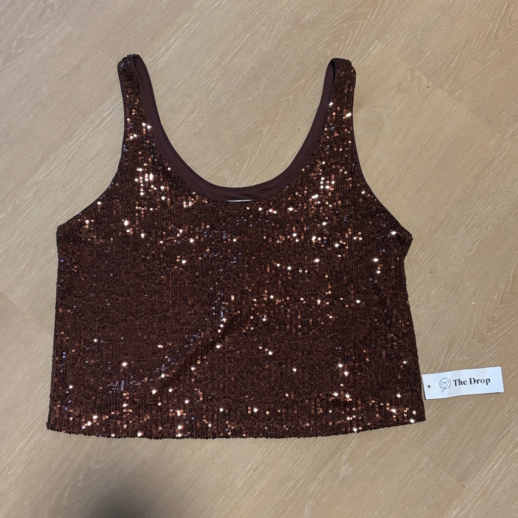 Nwt The Drop Women's Risa Brown Allover Sequin Cami Size Medium